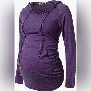 GINKANA Maternity Hoodie Long Sleeves Shirt. Casual Pregnancy Sweatshirt.